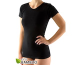 GINA dámské tričko s krátkým rukávem, krátký rukáv, bezešvé, jednobarevné Eco Bamboo 08027P  - černá  L/XL