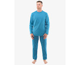 GINA pánské pyžamo dlouhé pánské, šité, s potiskem Pyžama 2022 79129P  - petrolejová měsíc XXL