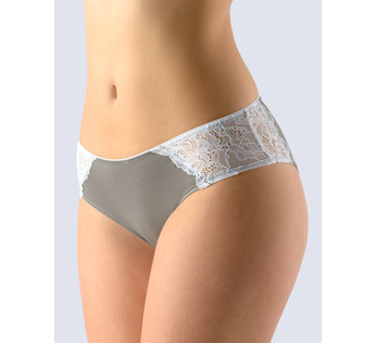 GINA dámské kalhotky francouzské, šité, bokové, s krajkou, jednobarevné La Femme 2 14138P  - šedá bílá 34/36