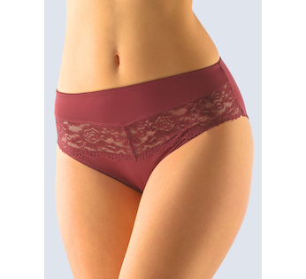 GINA dámské kalhotky klasické, širší bok, šité, s krajkou, jednobarevné La Femme 10121P  - fialovohnědá  34/36