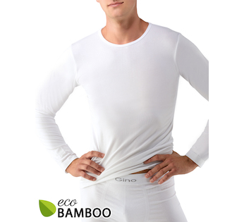 GINA pánské tričko s dlouhým rukávem, dlouhý rukáv, bezešvé, jednobarevné Eco Bamboo 58007P  - bílá  S/M