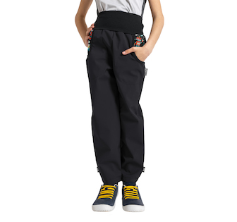 Unuo, Dětské softshellové kalhoty s fleecem Basic, Černá, Roboti Velikost: 128/134