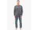 GINA pánské pyžamo dlouhé pánské, šité, s potiskem Pyžama 2022 79133P  - tm. šedá petrolejová M