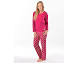 GINA dámské pyžamo dlouhé dámské, šité, s potiskem Pyžama 2025 19169P  - vínová šedobílá L