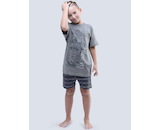 GINA dětské pyžamo krátké chlapecké, šité, s potiskem Pyžama 2017 79052P  - šedá tm. šedá 140/146