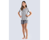 GINA dětské pyžamo krátké dívčí, šité, s potiskem Pyžama 2021 29006P  - šedá černá 140/146