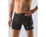 GINA pánské boxerky s delší nohavičkou, delší nohavička, šité, s potiskem  74079P  - černá dunaj 50/52
