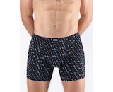 GINA pánské boxerky s delší nohavičkou, delší nohavička, šité, s potiskem  74171P  - černá pomnenková 50/52