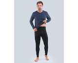GINA pánské pyžamo dlouhé pánské, šité, jednobarevné Pyžama 2020 79087P  - lékořice černá S