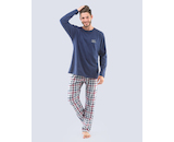 GINA pánské pyžamo dlouhé pánské, šité, s potiskem Pyžama 2021 79109P  - lékořice mahagon M