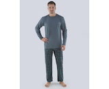 GINA pánské pyžamo dlouhé pánské, šité, s potiskem Pyžama 2019 79069P  - tm. šedá lahvová XXXL