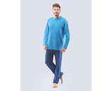 GINA pánské pyžamo dlouhé pánské, šité, s potiskem Pyžama 2021 79107P  - dunaj tm. modrá XL