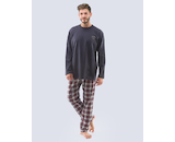 GINA pánské pyžamo dlouhé pánské, šité, s potiskem Pyžama 2021 79111P  - lékořice brandy M