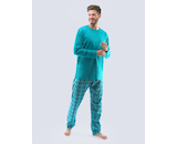 GINA pánské pyžamo dlouhé pánské, šité, s potiskem Pyžama 2021 79113P  - šalvěj lahvová L