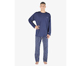 GINA pánské pyžamo dlouhé pánské, šité, s potiskem Pyžama 2023 79149P  - lékořice šedobílá L