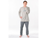 GINA pánské pyžamo dlouhé pánské, šité, s potiskem Pyžama 2025 79191P  - sv. šedá tm. šedá L