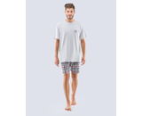GINA pánské pyžamo krátké pánské, šité, s potiskem Pyžama 2021 79110P  - sv. šedá mahagon XL
