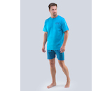GINA pánské pyžamo krátké pánské, šité, s potiskem Pyžama 2020 79094P  - tm. tyrkysová petrolejová S
