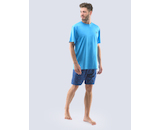 GINA pánské pyžamo krátké pánské, šité, s potiskem Pyžama 2021 79108P  - dunaj tm. modrá XL