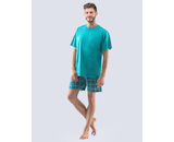 GINA pánské pyžamo krátké pánské, šité, s potiskem Pyžama 2021 79114P  - šalvěj lahvová L