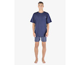 GINA pánské pyžamo krátké pánské, šité, s potiskem Pyžama 2023 79152P  - lékořice šedobílá L