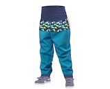 Unuo, Batolecí softshellové kalhoty bez zateplení, Modrozelená Aqua, Autíčka Velikost: 74/80