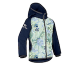 Unuo, Dětská softshellová bunda s fleecem Basic, Tm. Modročerná, Ptáčci s kosatci Velikost: 80/86