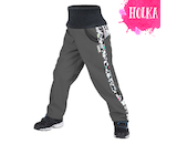 Unuo, Softshellové kalhoty s fleecem Street, Tm. šedá, Metricon holka (Unuo Softshell kids trousers printed) Velikost (Size): 9