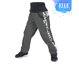 Unuo, Softshellové kalhoty s fleecem Street, Tm. šedá, Metricon kluk (Unuo Softshell kids trousers printed) Velikost (Size): 98
