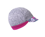 Unuo, Svetrovinová čepice s kšiltem, Melír sv. šedá, Květinky (knit fabric cap, light grey melange, flowers) Velikost (Size): L