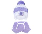 Zimní dětská čepička se šálou New Baby květinky fialová