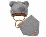Zimní kojenecká čepička s šátkem na krk New Baby Teddy bear šedá