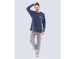 GINA pánské pyžamo dlouhé pánské, šité, s potiskem Pyžama 2021 79109P  - lékořice mahagon XL - lékořice mahagon