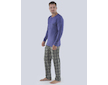 GINA pánské pyžamo dlouhé pánské, šité, s potiskem Pyžama 2019 79071P  - šedomodrá černá S - šedomodrá černá