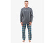 GINA pánské pyžamo dlouhé pánské, šité, s potiskem Pyžama 2022 79133P  - tm. šedá petrolejová M - tm. šedá petrolejová