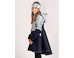 Unuo, Dívčí softshellový kabát s fleecem Romantico, Tm. Modročerná, Ptáčci s kosatci Velikost: 146/152