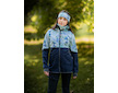 Unuo, Dívčí softshellový kabát s fleecem Street, Tm. Modročerná, Ptáčci s kosatci Velikost: 110/116