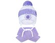 Zimní dětská čepička se šálou New Baby květinky fialová - Fialová