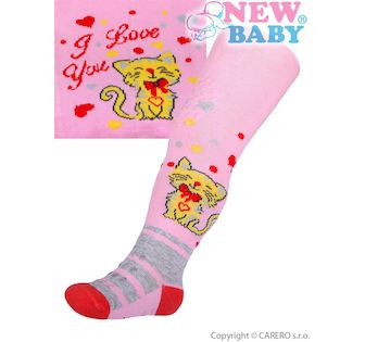 Bavlněné punčocháčky New Baby 3xABS světle růžové s kočičkou