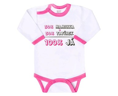 Body s potiskem New Baby 50% MAMINKA + 50% TATÍNEK - 100% JÁ růžové