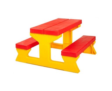 Dětský zahradní nábytek - Stůl a lavičky červeno-žlutý