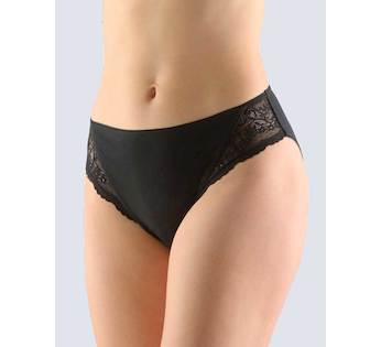 GINA dámské kalhotky klasické s úzkým bokem, úzký bok, šité, s krajkou, jednobarevné Delicate 10216P  - černá  46/48