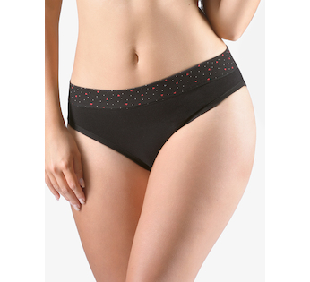 GINA dámské kalhotky klasické s úzkým bokem, úzký bok, šité, s potiskem Disco XVIII 10280P  - černá červená 50/52