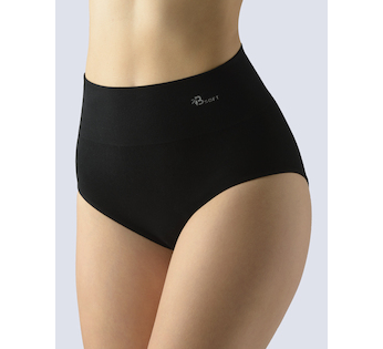 GINA dámské kalhotky klasické s vysokým pasem, širší bok, bezešvé, jednobarevné Bamboo Soft 00049P - černá L/XL