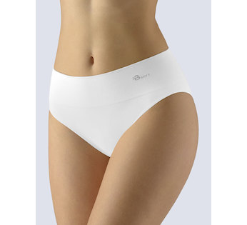 GINA dámské kalhotky klasické se širokým bokem, širší bok, bezešvé, jednobarevné Bamboo Soft 00048P - bílá L/XL