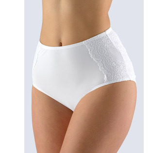 GINA dámské kalhotky klasické vyšší bok, širší bok, šité, s krajkou, jednobarevné La Femme 2 10204P  - bílá  38/40