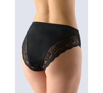 GINA dámské kalhotky klasické vyšší bok, širší bok, šité, s krajkou, jednobarevné La Femme 2 10205P  - černá  38/40
