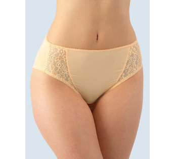 GINA dámské kalhotky klasické vyšší se širokým bokem, širší bok, šité, s krajkou, jednobarevné La Femme 2 10212P  - písková  42
