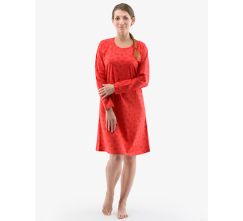 GINA dámské košilka noční dámská dlouhý rukáv, šité, s potiskem Pyžama 2022 19133P  - červená martini L