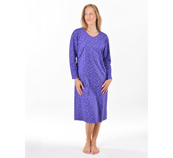 GINA dámské košilka noční dámská dlouhý rukáv, šité, s potiskem Pyžama 2025 19173P  - levandulová šedobílá M